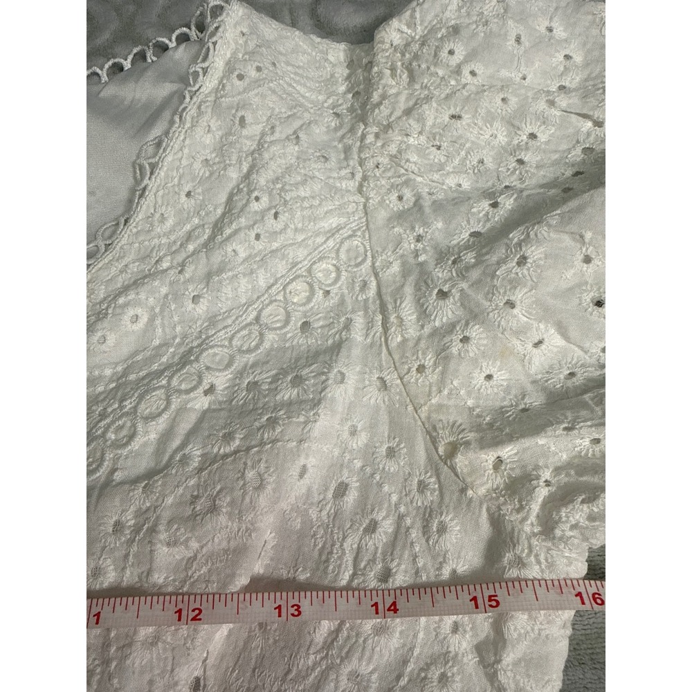 White Eyelet Lace V-Neck Crop Top Smocked Back Puff Sleeve Boho Cottagecore - Picture 8 of 12